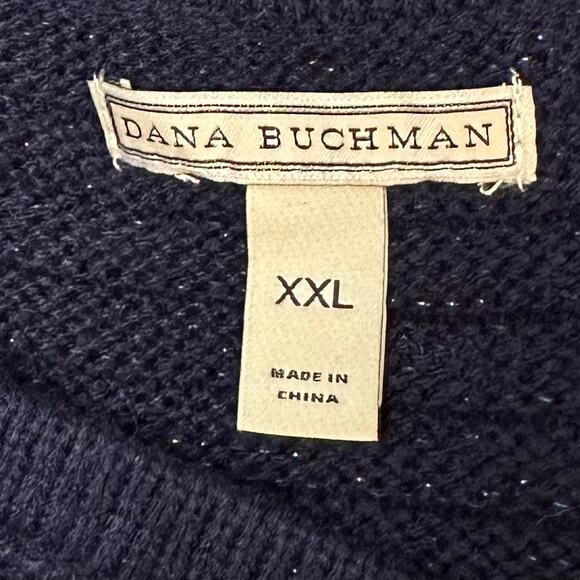 2/$15 Dana Buchman Asymmetrical Cable Knit Sweater Midnight Blue Shimmer Sz 2XL - Picture 7 of 8